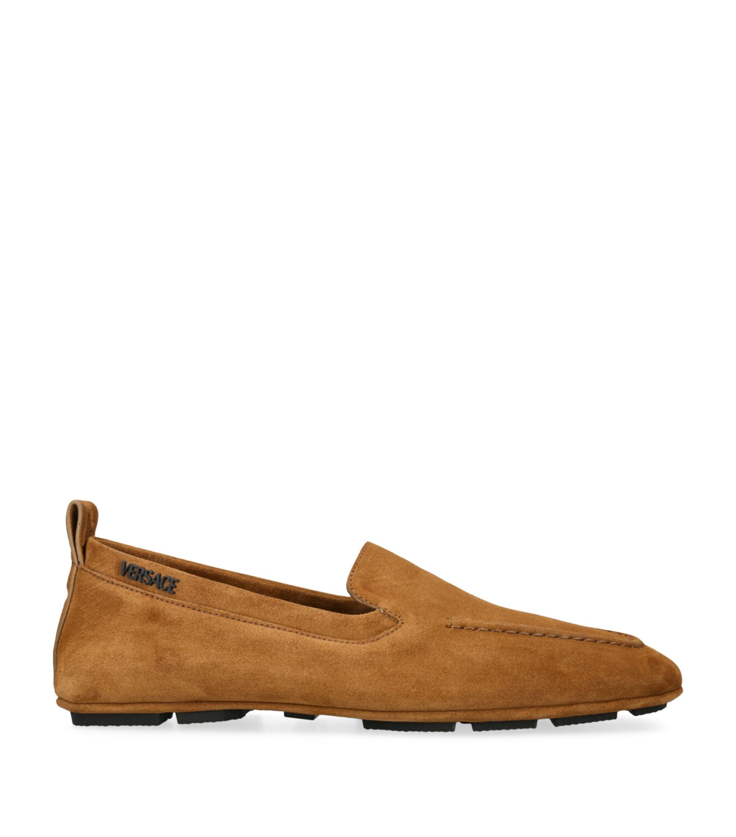 VERSACE Suede Driving Shoes In Brown Product Image