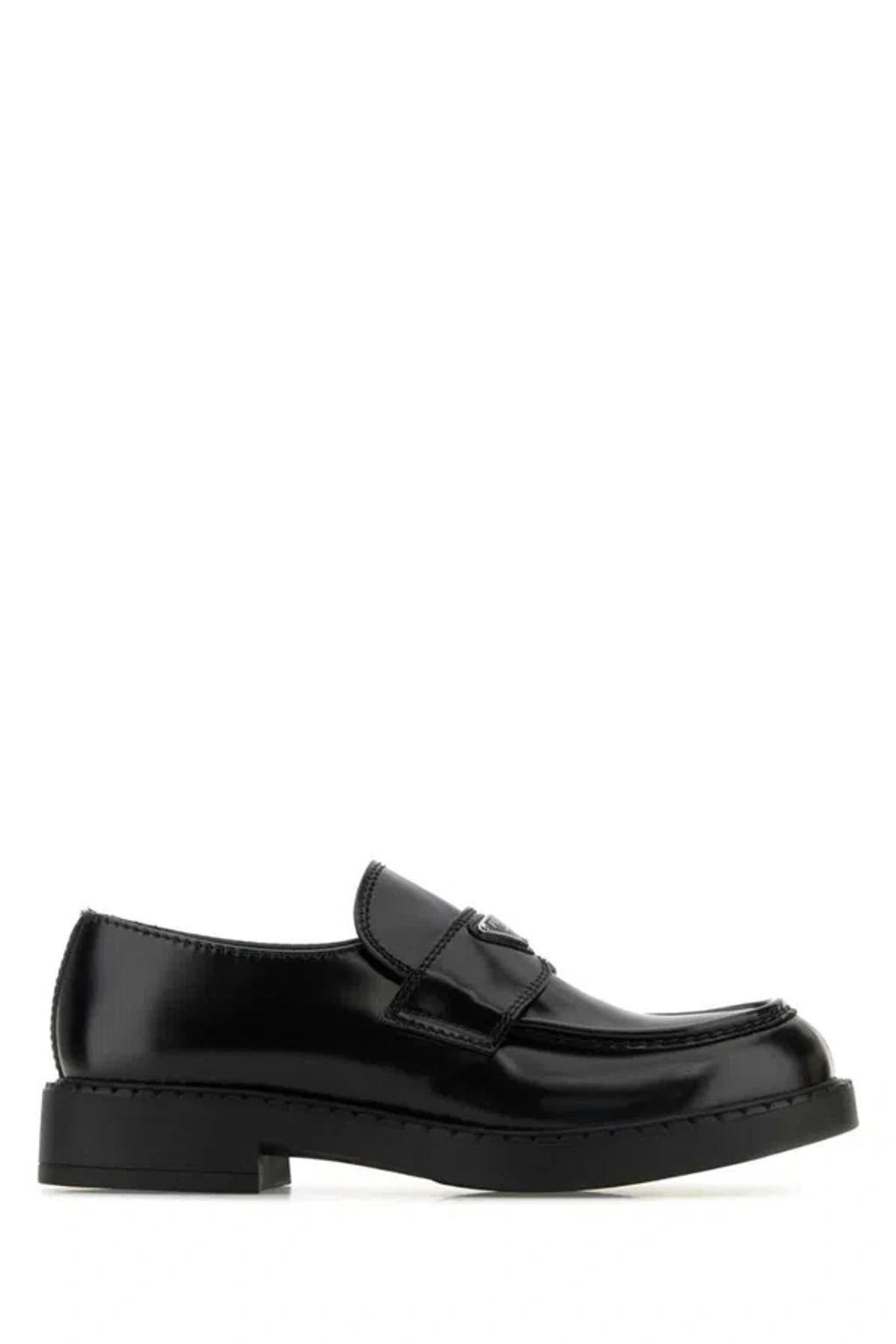 PRADA Chocolate Brushed Loafers Shoes In Black Product Image