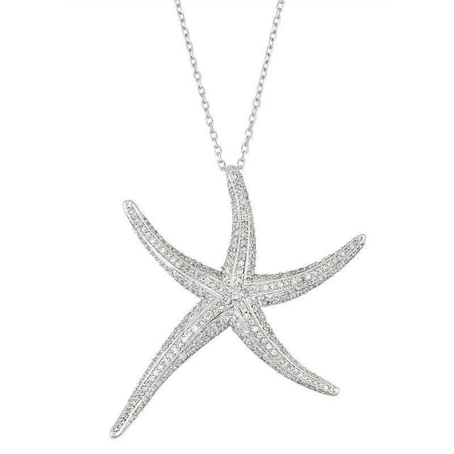 Sterling Silver Cubic Zirconia Starfish Pendant Necklace, Womens White Product Image