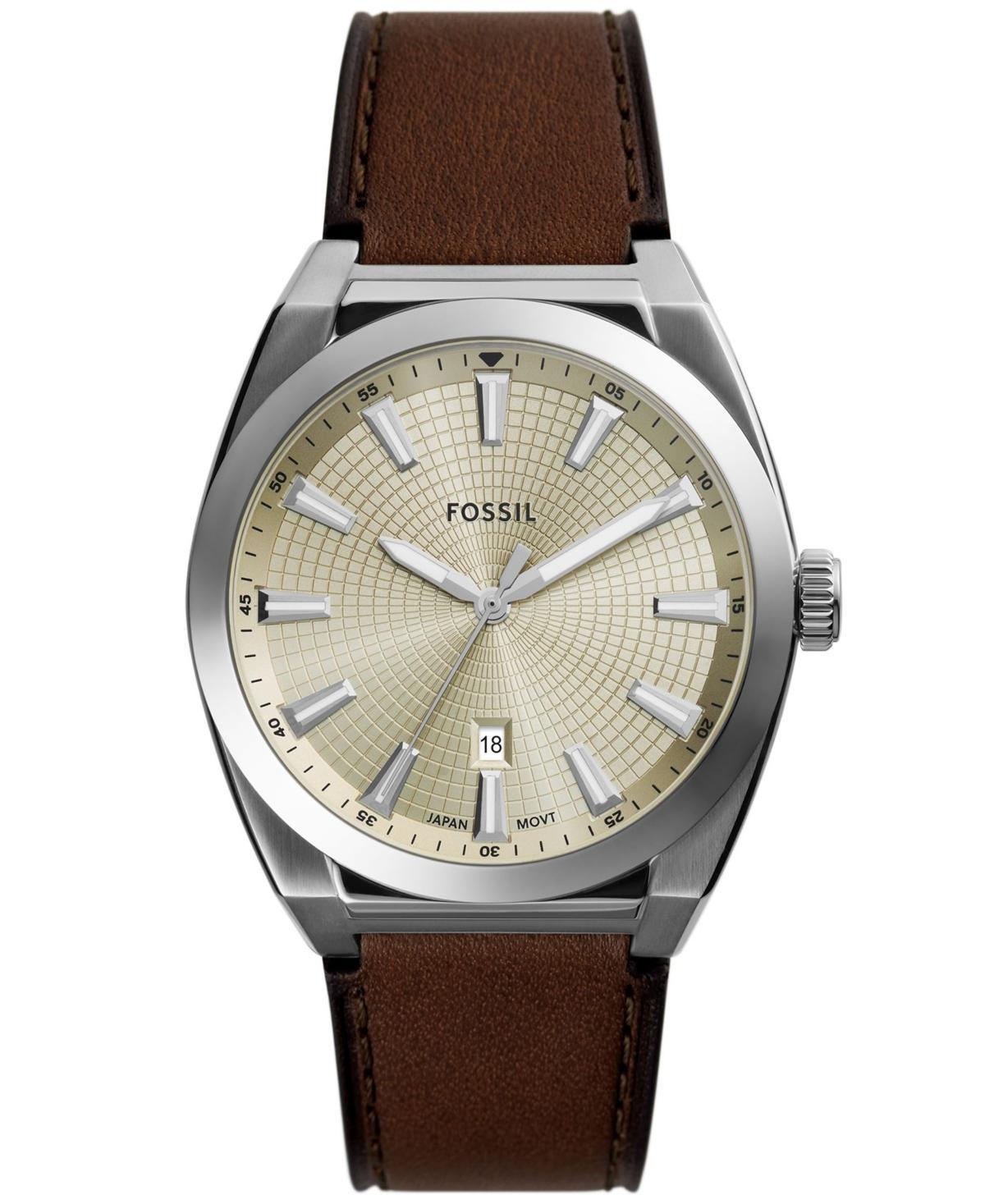 Fossil Mens Everett Three-Hand Date Brown Leather Strap Watch Product Image