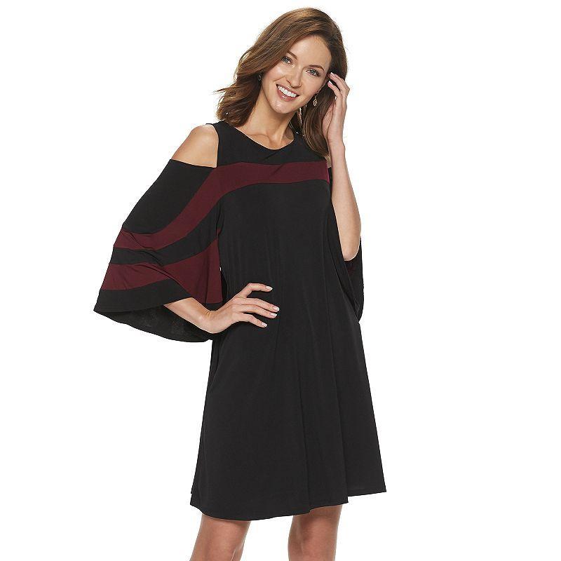 Womens Nina Leonard Draped Sleeve Cold-Shoulder Dress Deep Red Team Product Image