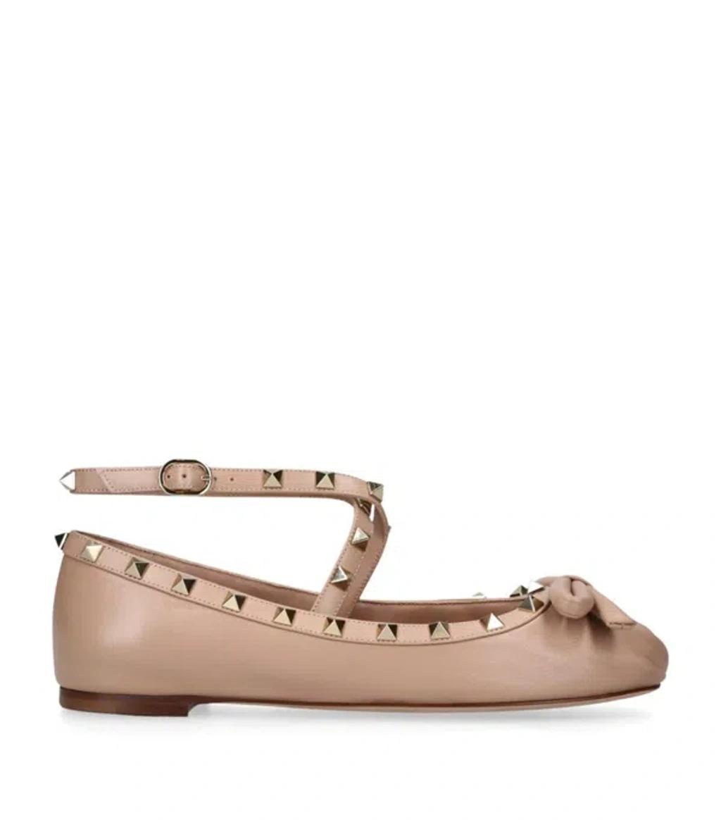 Leather Rockstud Ballet Flats In Nude Product Image