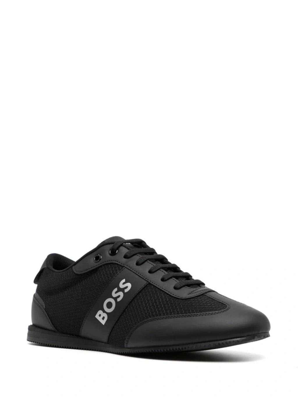 HUGO BOSS Logo-print Faux-leather Sneakers In Blue Product Image