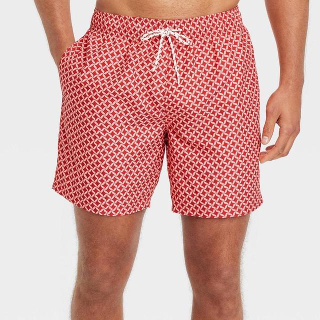 Mens 7 Geometric Print Swim Shorts - Goodfellow & Co Orange S Product Image