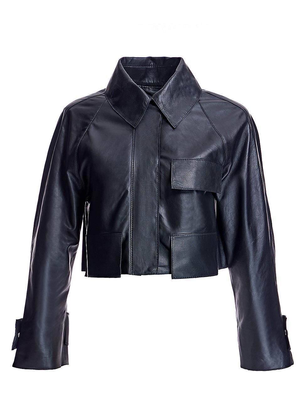 Womens Cropped Leather Shirt Jacket Product Image