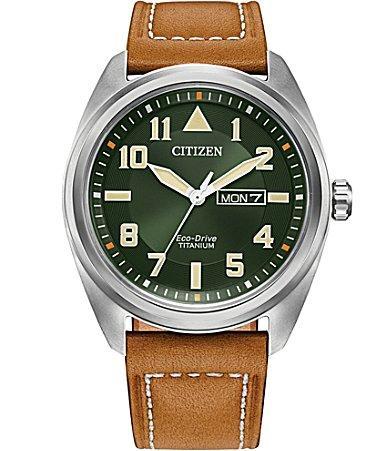 Citizen Mens Garrison Three Hand Brown Leather Strap Watch Product Image