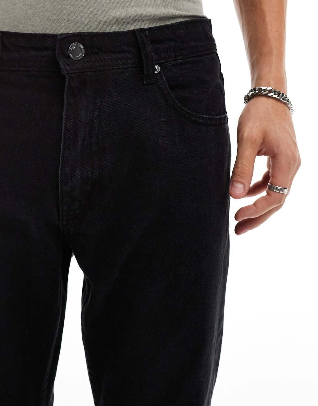 DTT rigid cropped tapered fit jeans in washed black Product Image