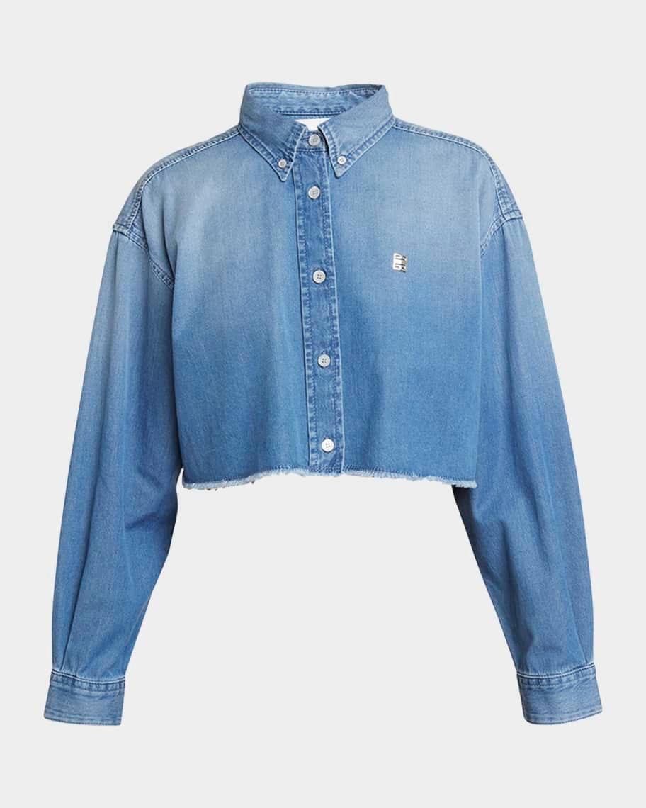 Cropped Denim Button-Front Shirt product image