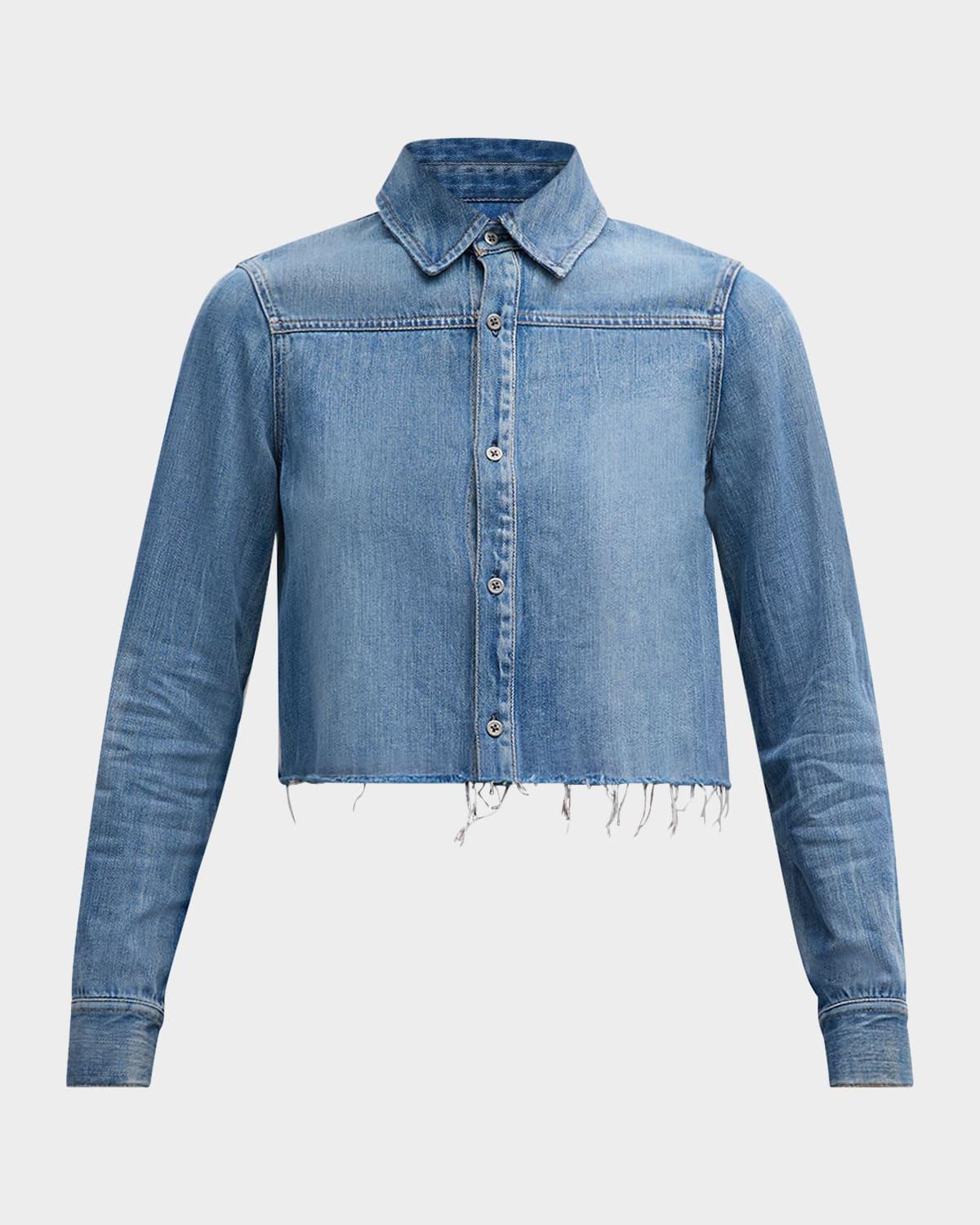 ALICE AND OLIVIA Willa Cropped Western Denim Shirt In Blue Product Image