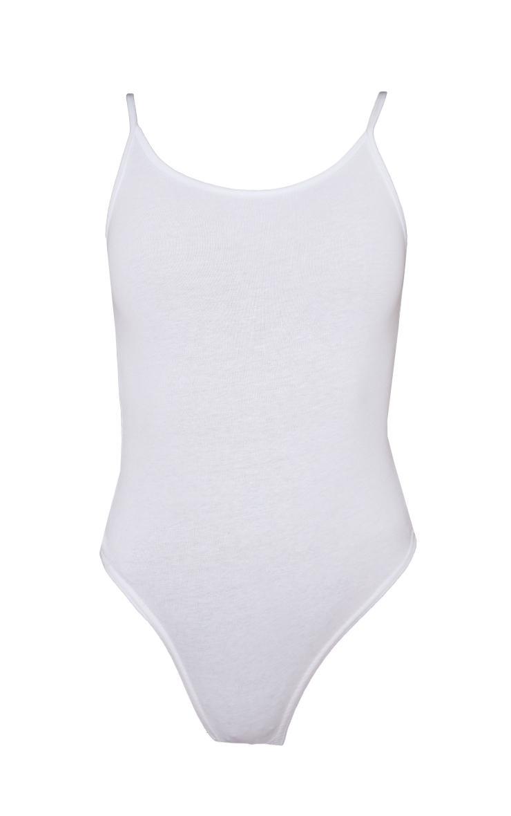 Basic White Cotton Blend Scoop Neck Bodysuit Product Image