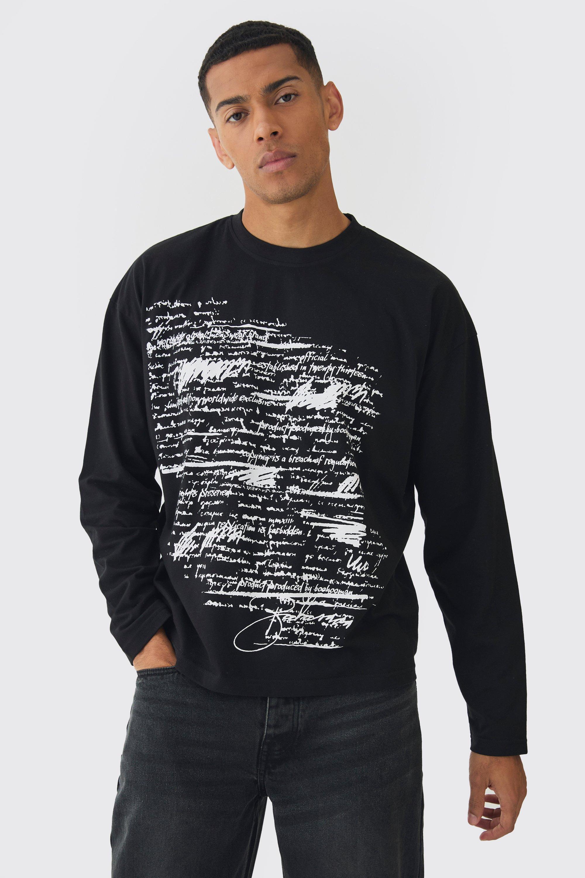 Oversized Boxy Large Scale Print Long Sleeve T-Shirt | boohooMAN USA Product Image