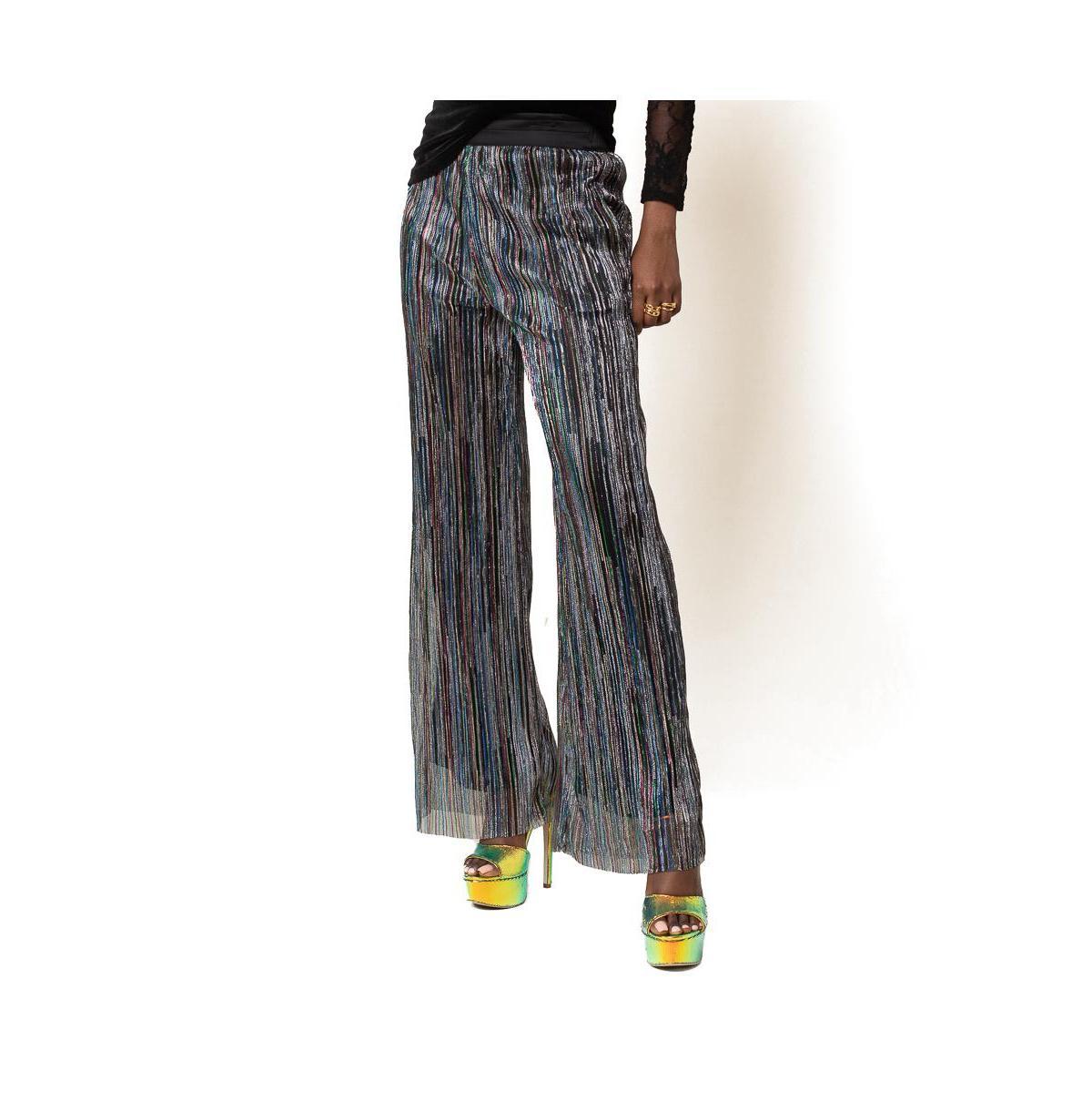 Terese Sydonna Womens Wide-Leg Rainbow Shimmer Pleated Tuxedo Pants Product Image