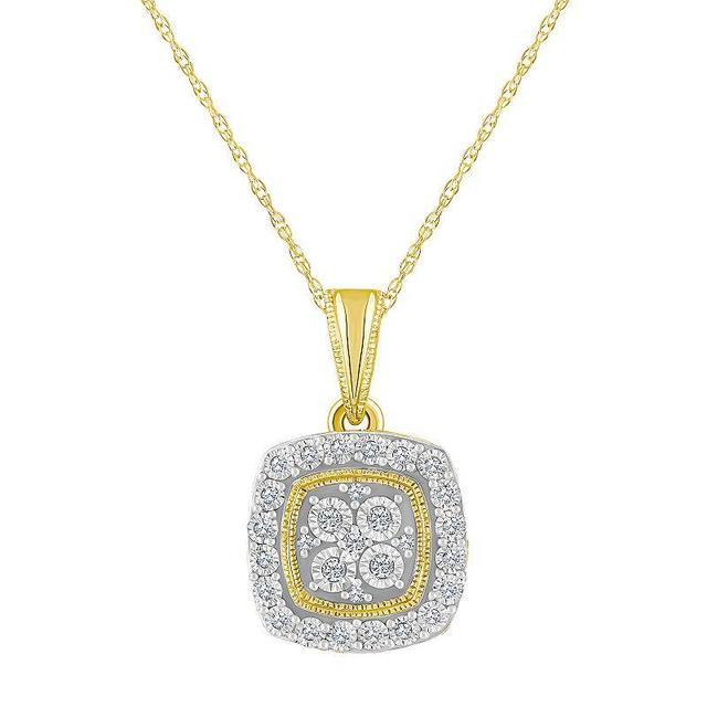 Celebration Gems 14k Gold 1/10 Carat T.W. Diamond Cushion Cluster Pendant Necklace, Womens White Product Image