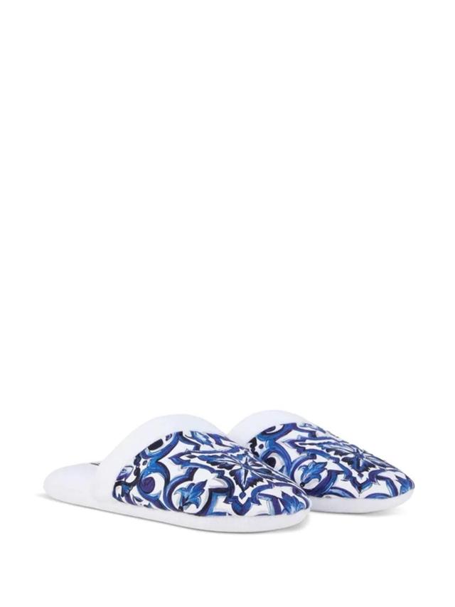 DOLCE & GABBANA Barocco-print Terry-cloth Slippers In Multicolor Product Image