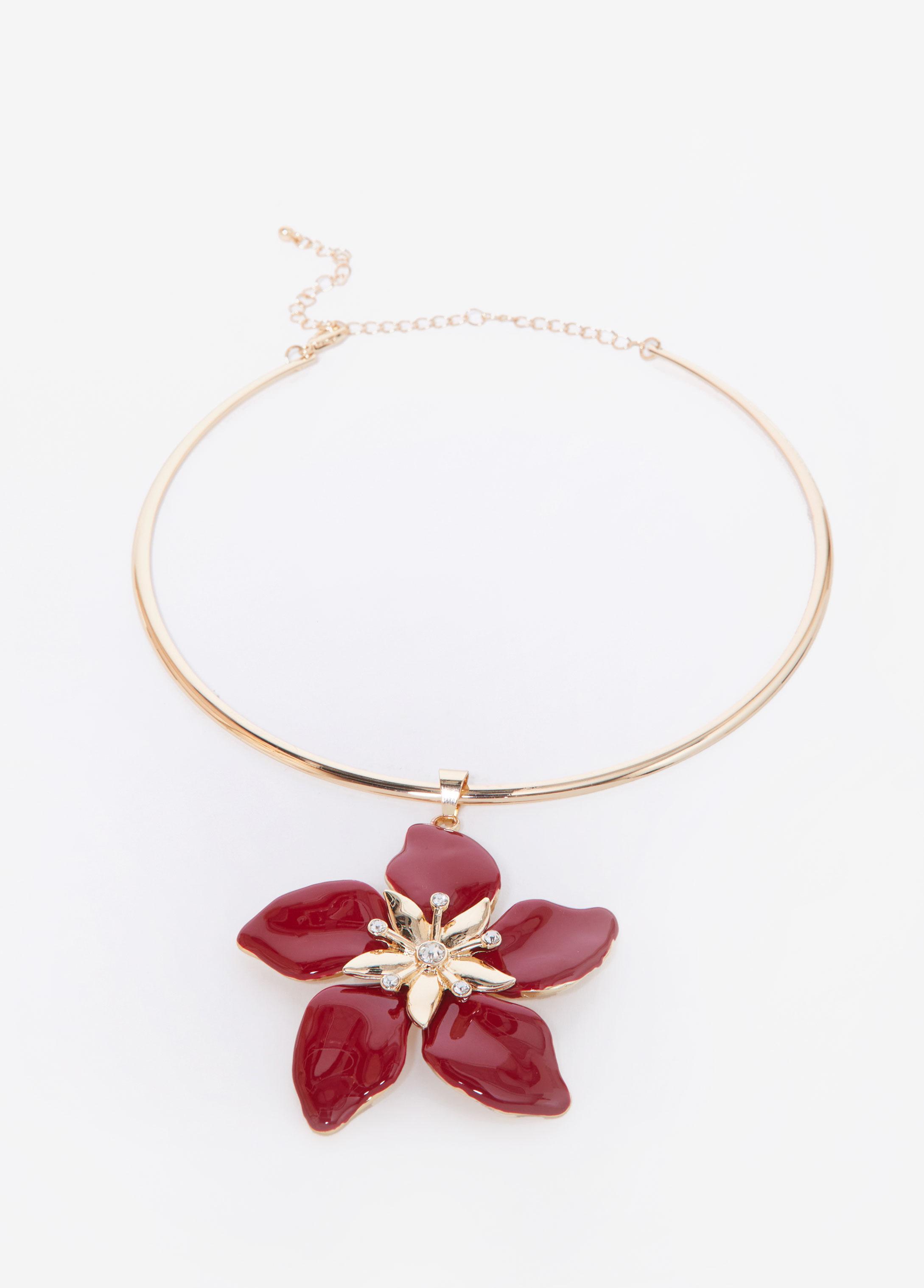 Plus Size Gold Tone Flower Necklace, - Ashley Stewart Product Image