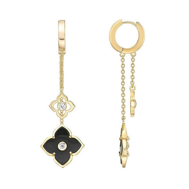 Gemminded 14K Gold Black Onyx Clover Drop Earrings, Womens, Gold Tone Product Image