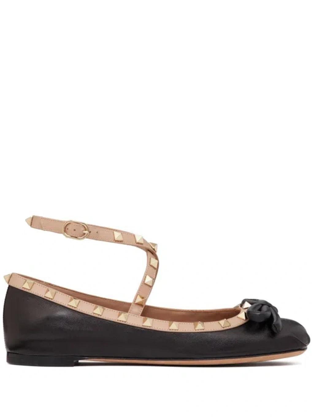 VALENTINO GARAVANI Silk Rockstud Ballet Flats In Black Product Image