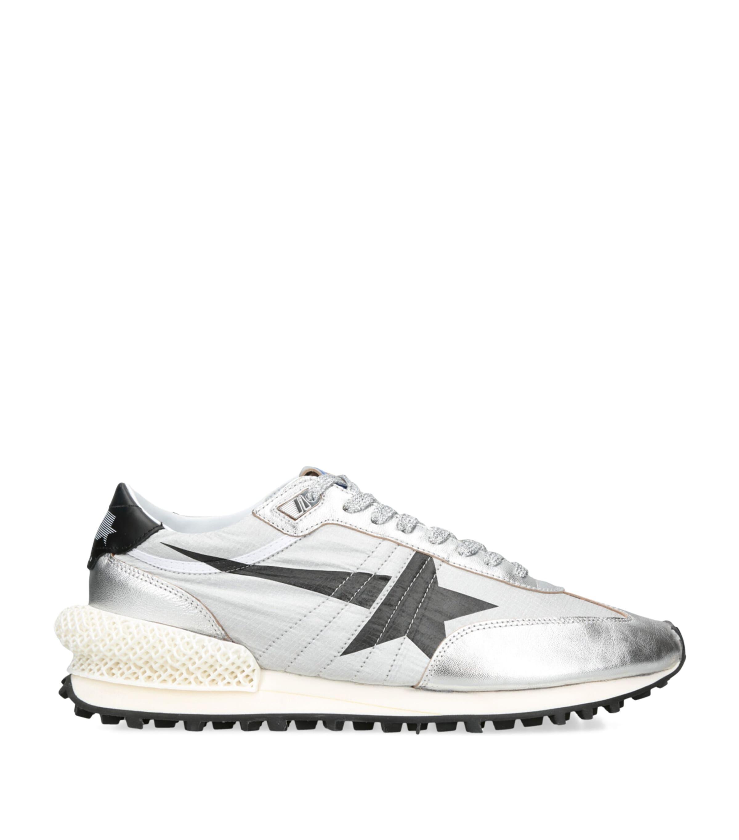 GOLDEN GOOSE Men's Marathon Nylon And Leather Low-top Sneakers In Silver Black Product Image