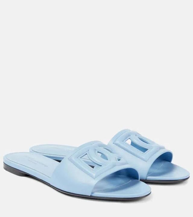 DOLCE & GABBANA Cutout Dg Flat Slide Sandals In Blue Product Image