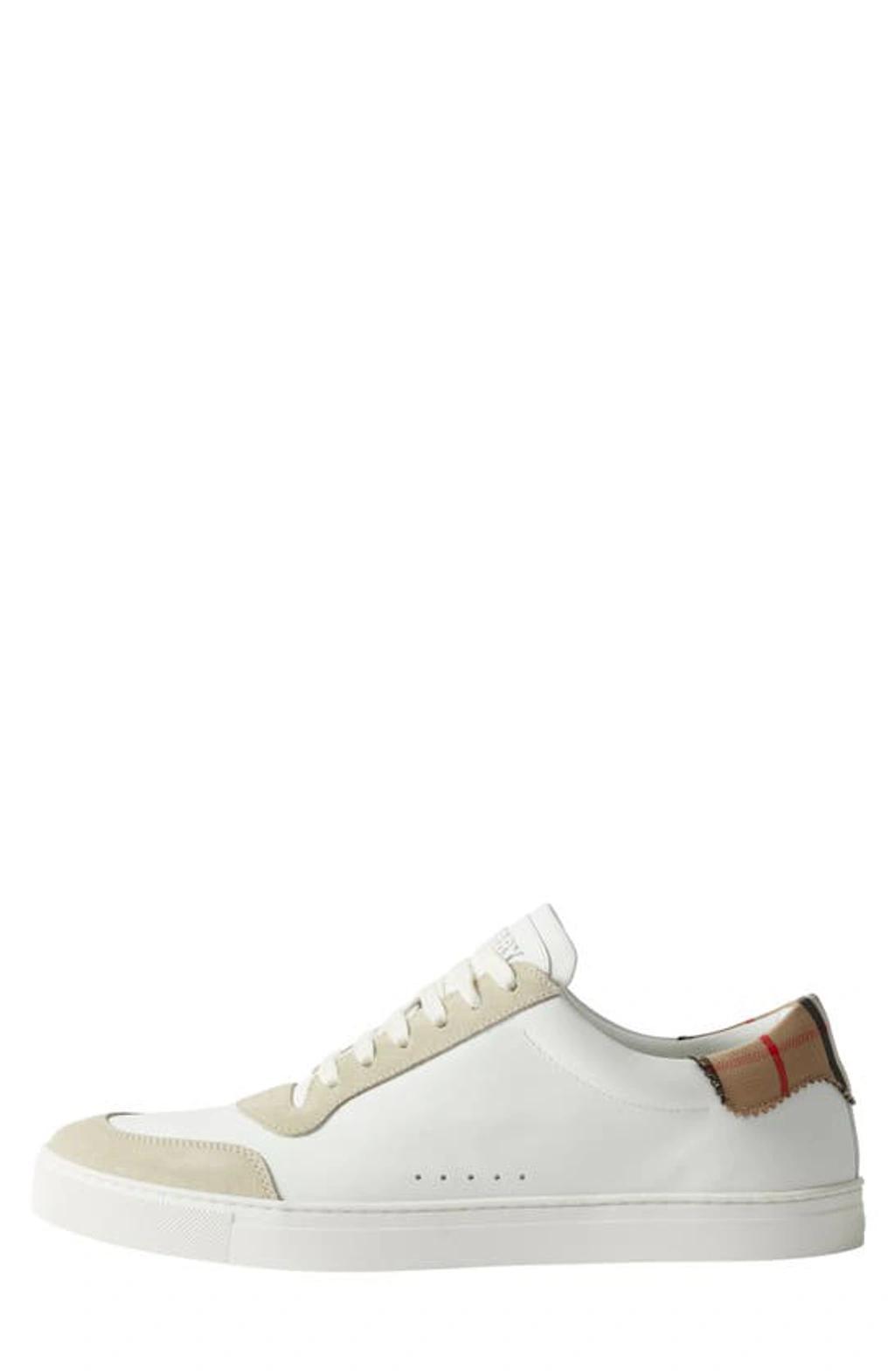 BURBERRY Checked-panel Leather Trainers In Neutral White Product Image