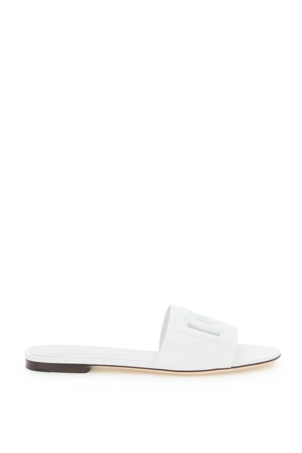 DOLCE & GABBANA Dg  White Leather Sandals With Logo Product Image