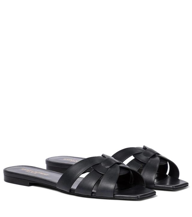 SAINT LAURENT Nu Pieds Woven Leather Slides In Black Product Image