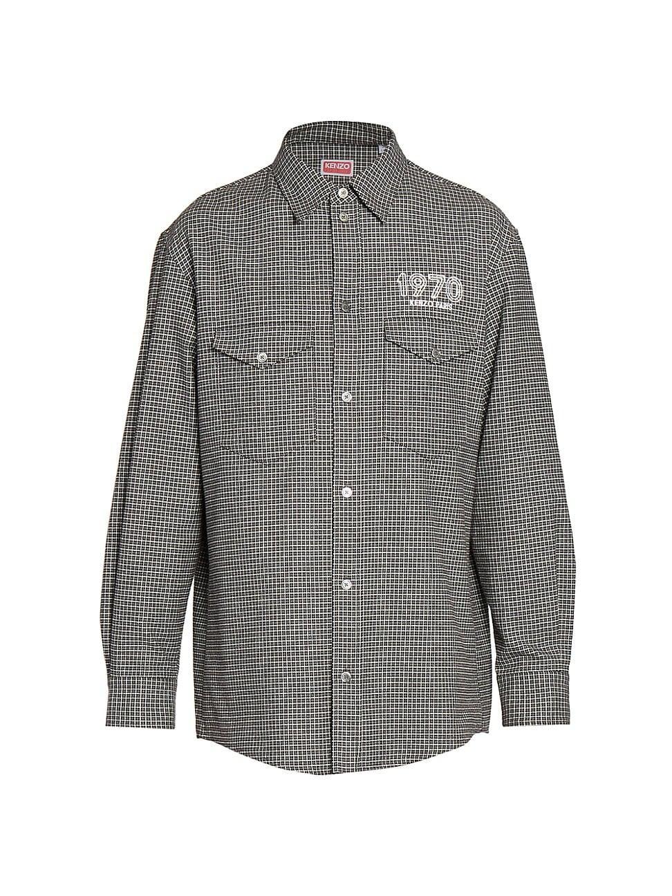 Mens Checked Cotton Button-Front Shirt Product Image