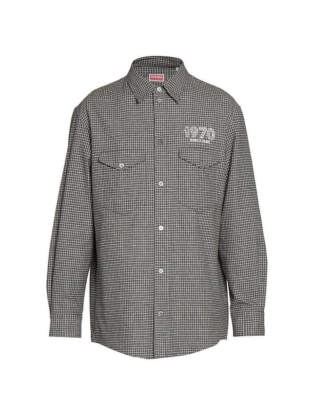 Mens Checked Cotton Button-Front Shirt Product Image