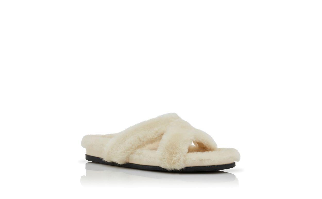 CHILPA Cream Shearling Open Toe Flat Mules Product Image