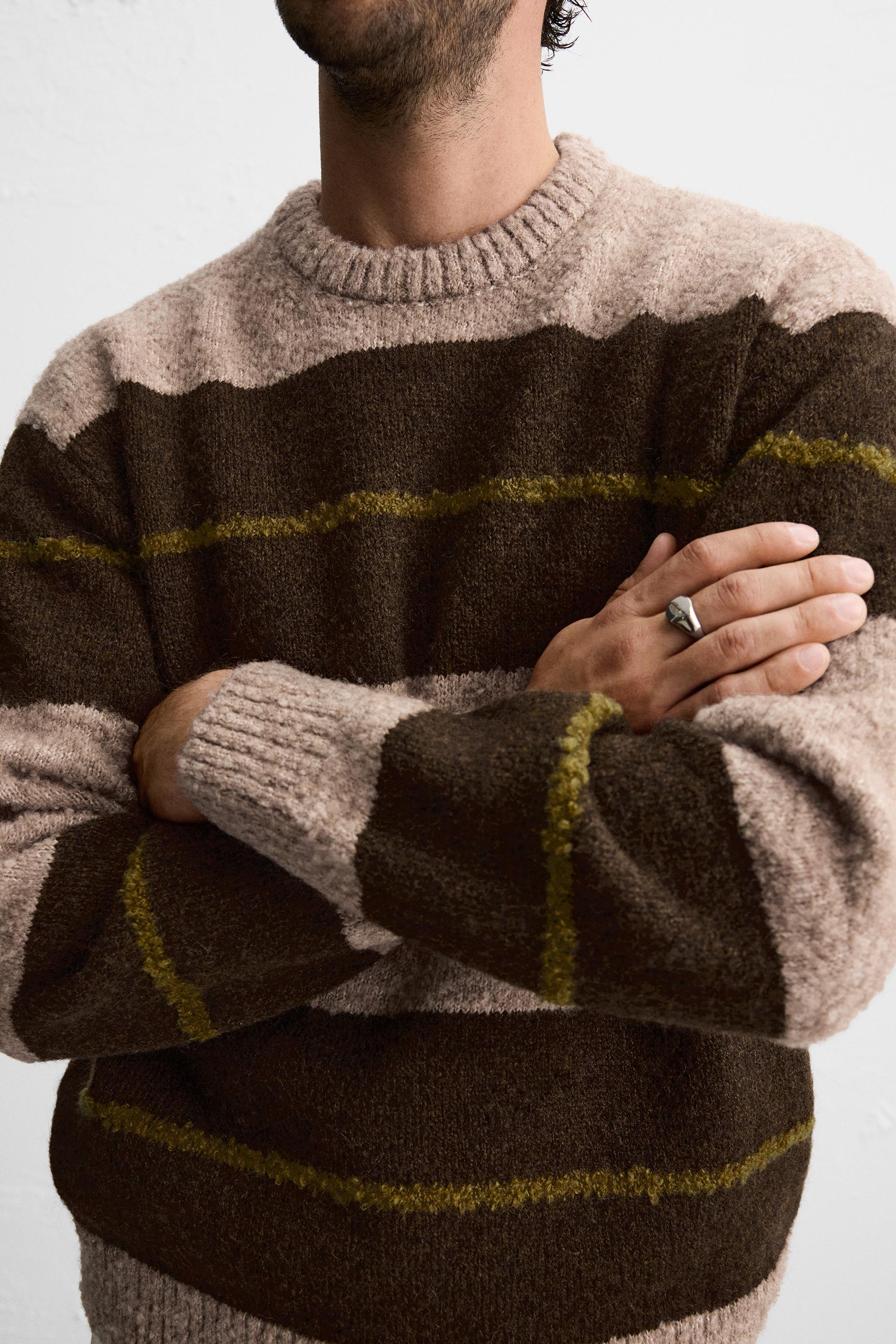 SWEATER WITH TEXTURED BOUCLÉ STRIPES Product Image