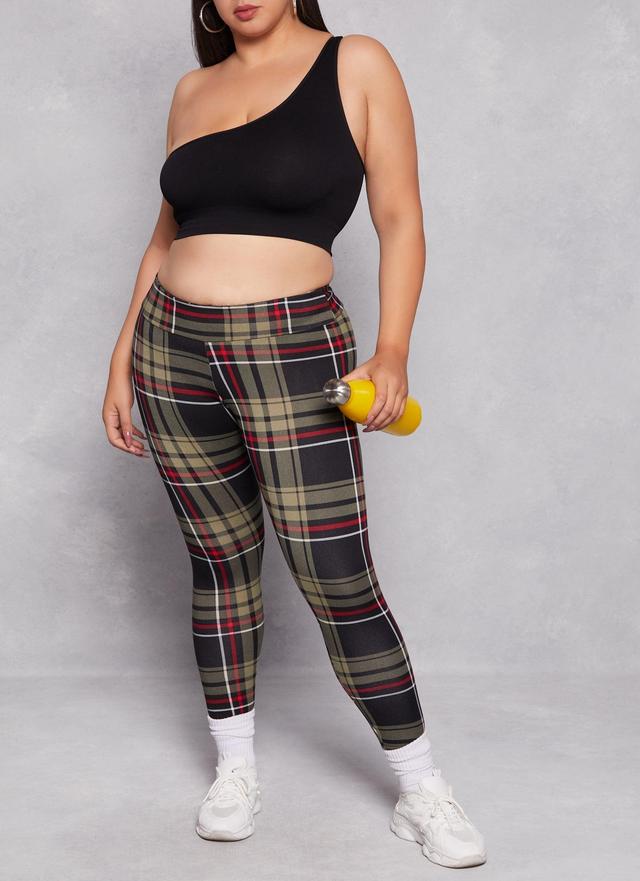 Womens Plus Size Plaid Soft Knit High Waist Leggings Product Image