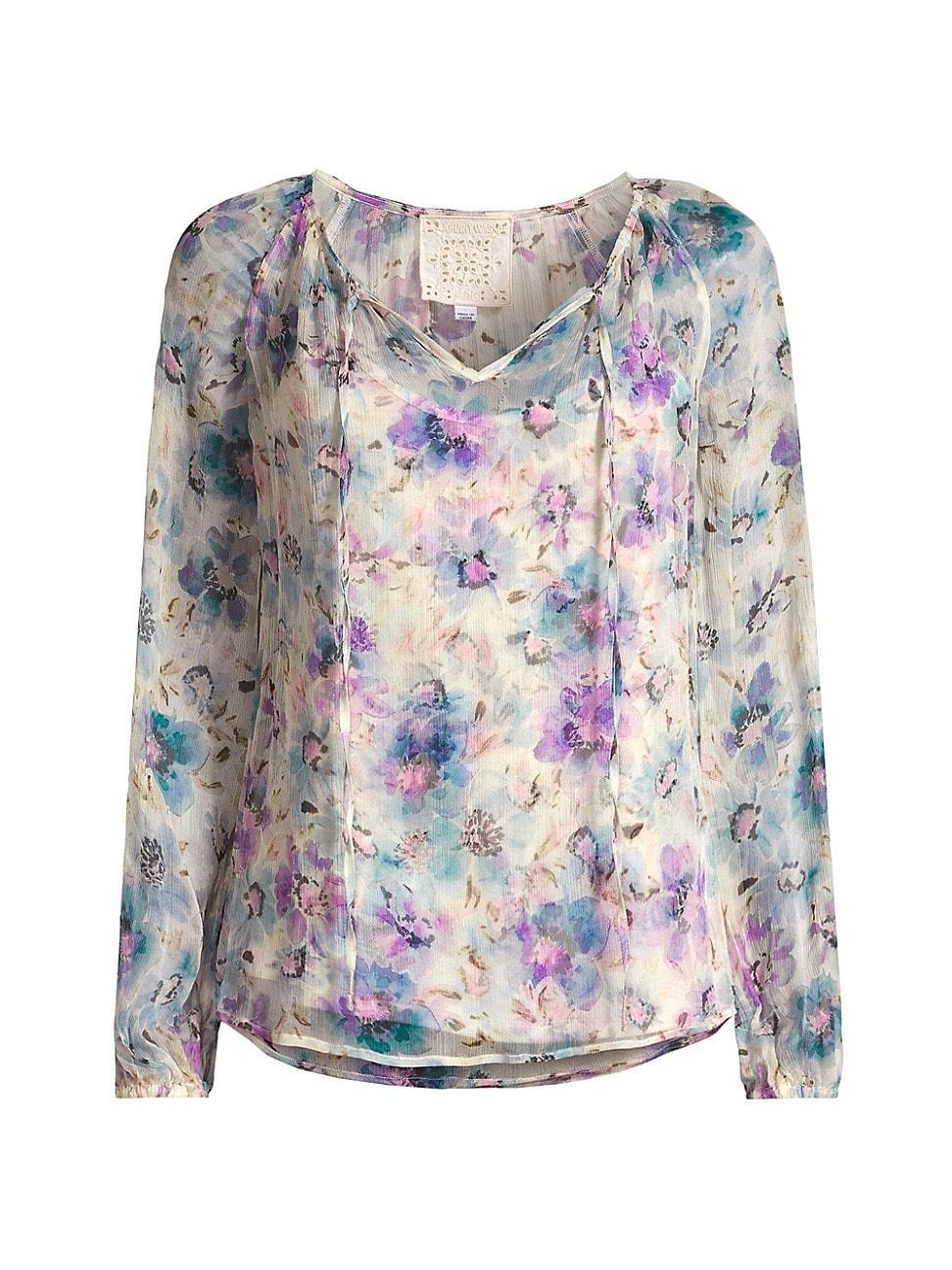 Womens Glinda Floral Silk Peasant Blouse Product Image