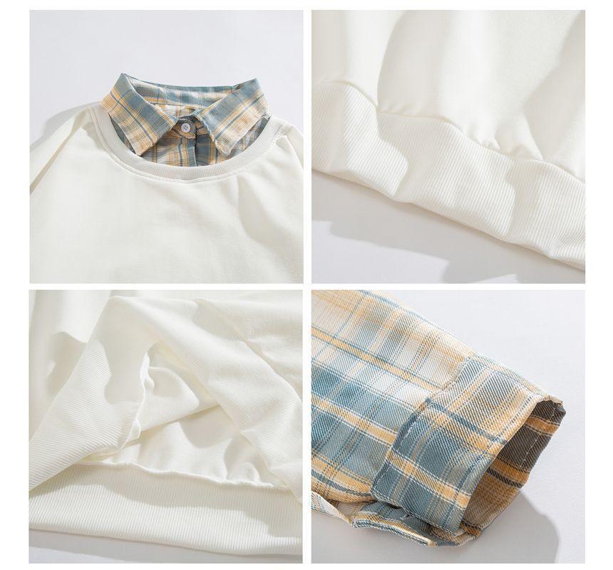 Mock Two-Piece Plaid Panel Sweatshirt Product Image