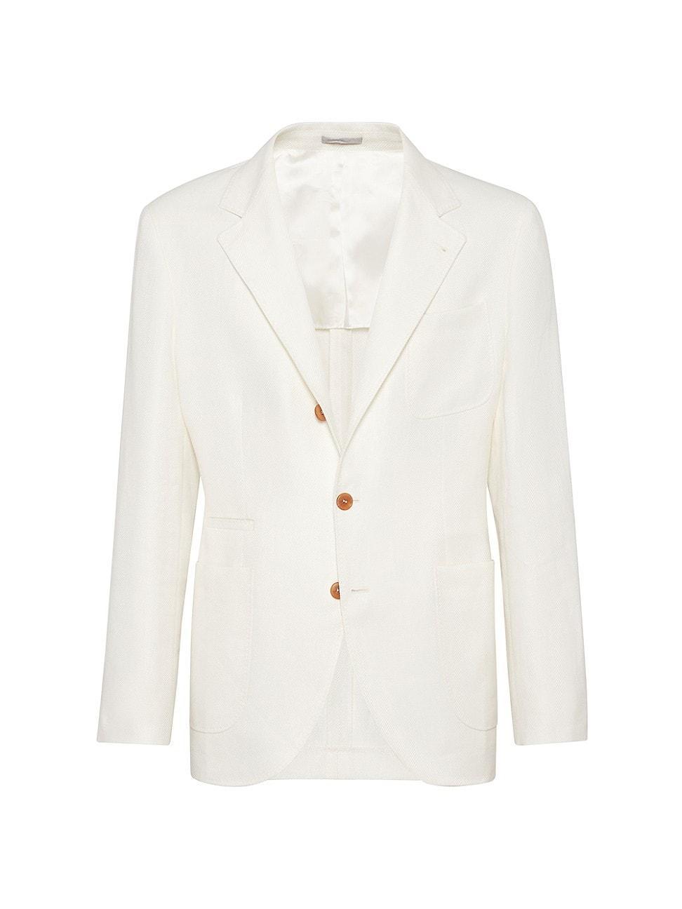 Mens Linen, Wool And Silk Diagonal Deconstructed Blazer With Patch Pockets Product Image