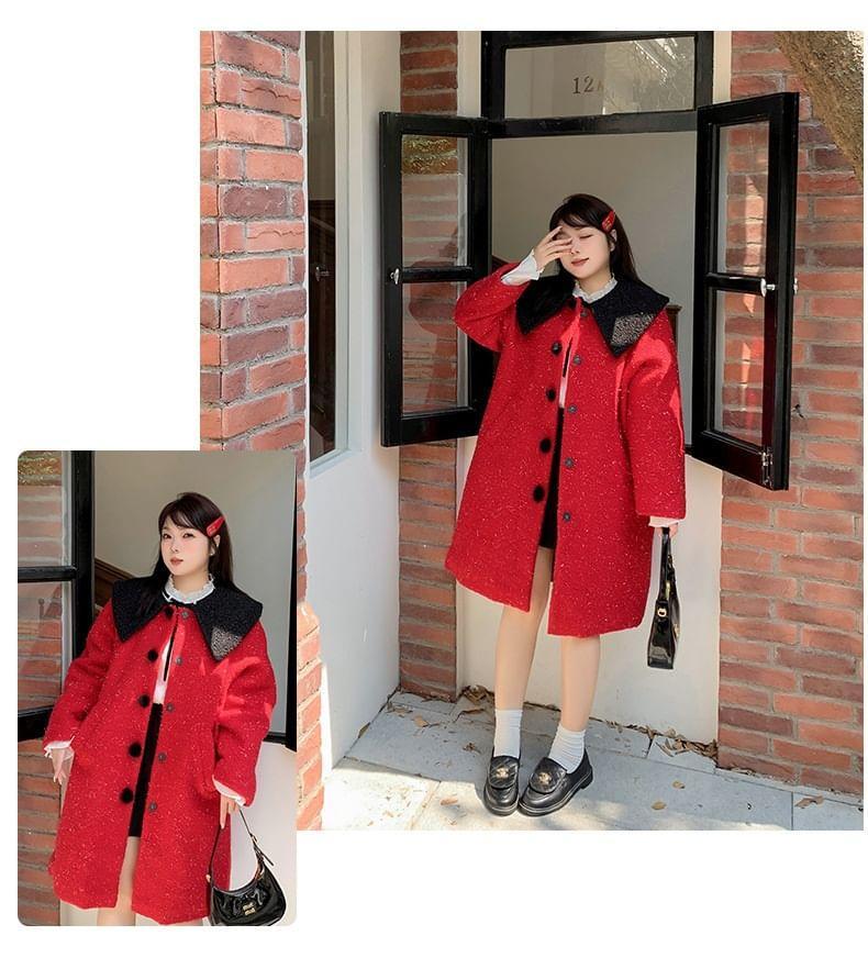 Plus Size Two Tone Long Single-Breasted Coat Product Image