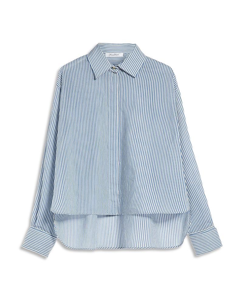 Max Mara Vertigo Pinstripe Cotton & Silk Crop Button-Up Shirt Product Image