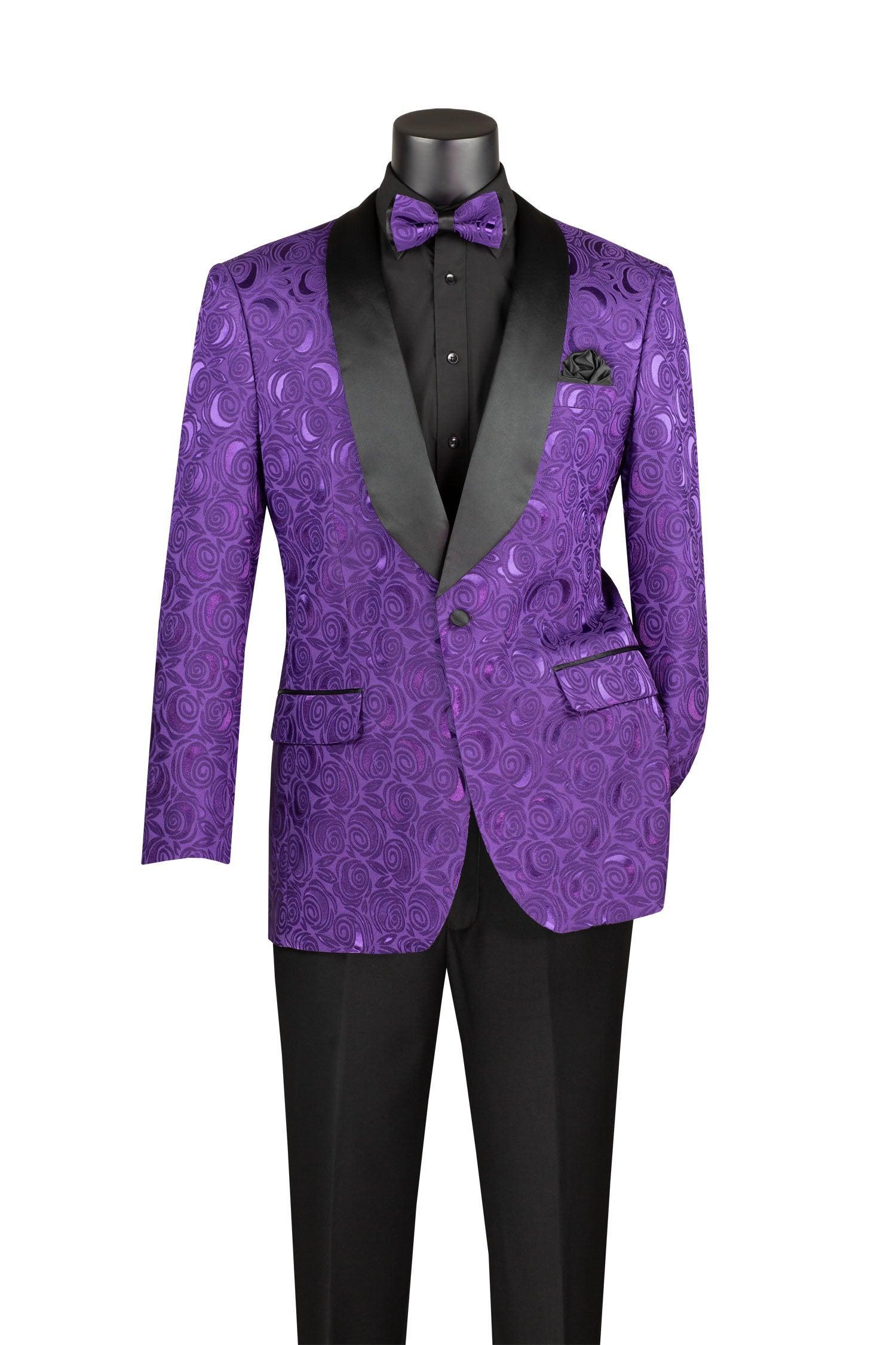 Purple Champagne Regular Fit Blazer Shawl Lapel with Matching Bow Tie Product Image