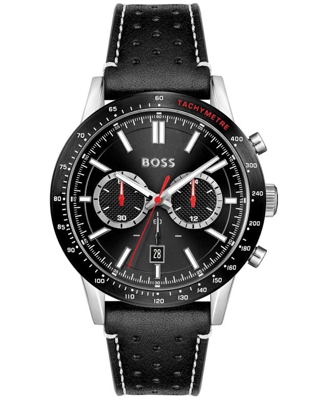 Hugo Boss Mens Allure Chronograph Black Leather Strap Watch 44mm - Silver Product Image