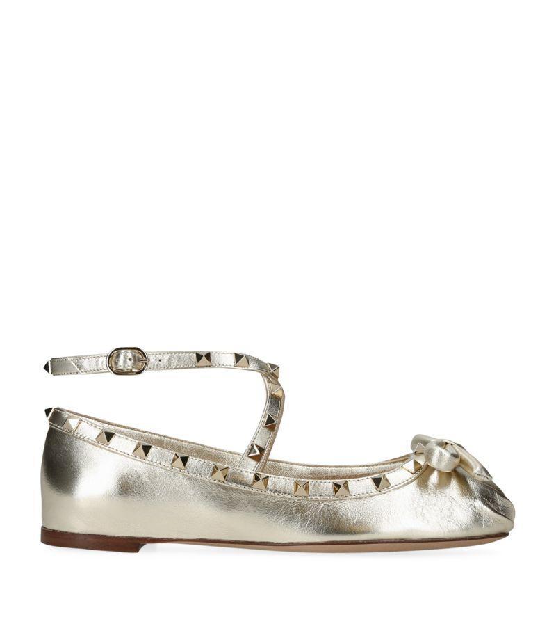 Leather Rockstud Ballet Flats In Gold Product Image