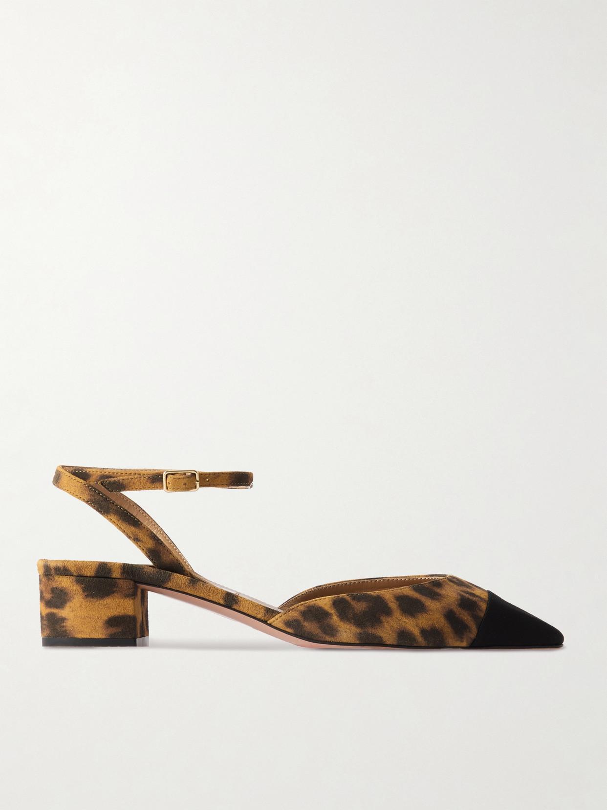 French Flirt Leopard Ankle-strap Ballerina Pumps In Caramel Product Image