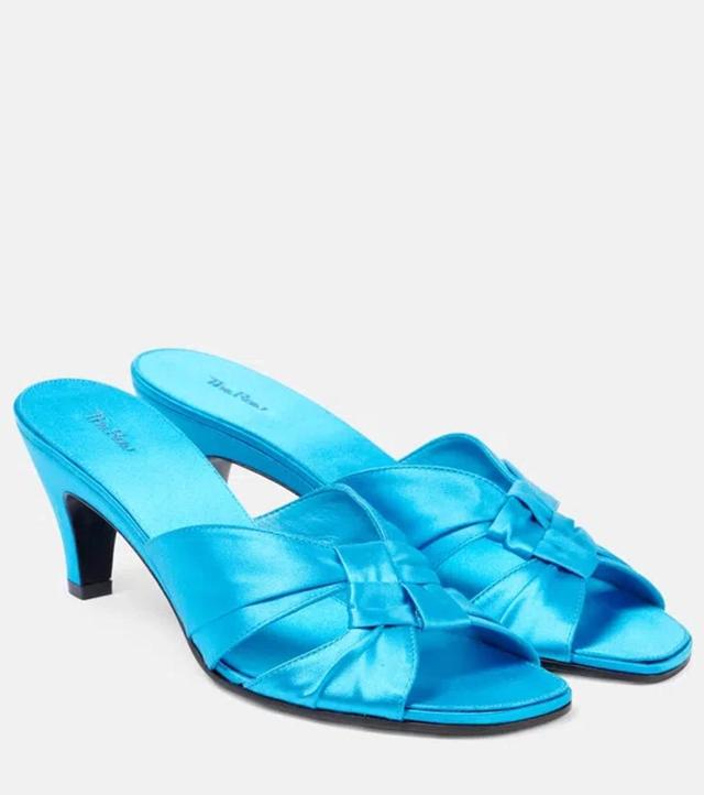 Soft Knot 65 Satin Mules In Blue Product Image