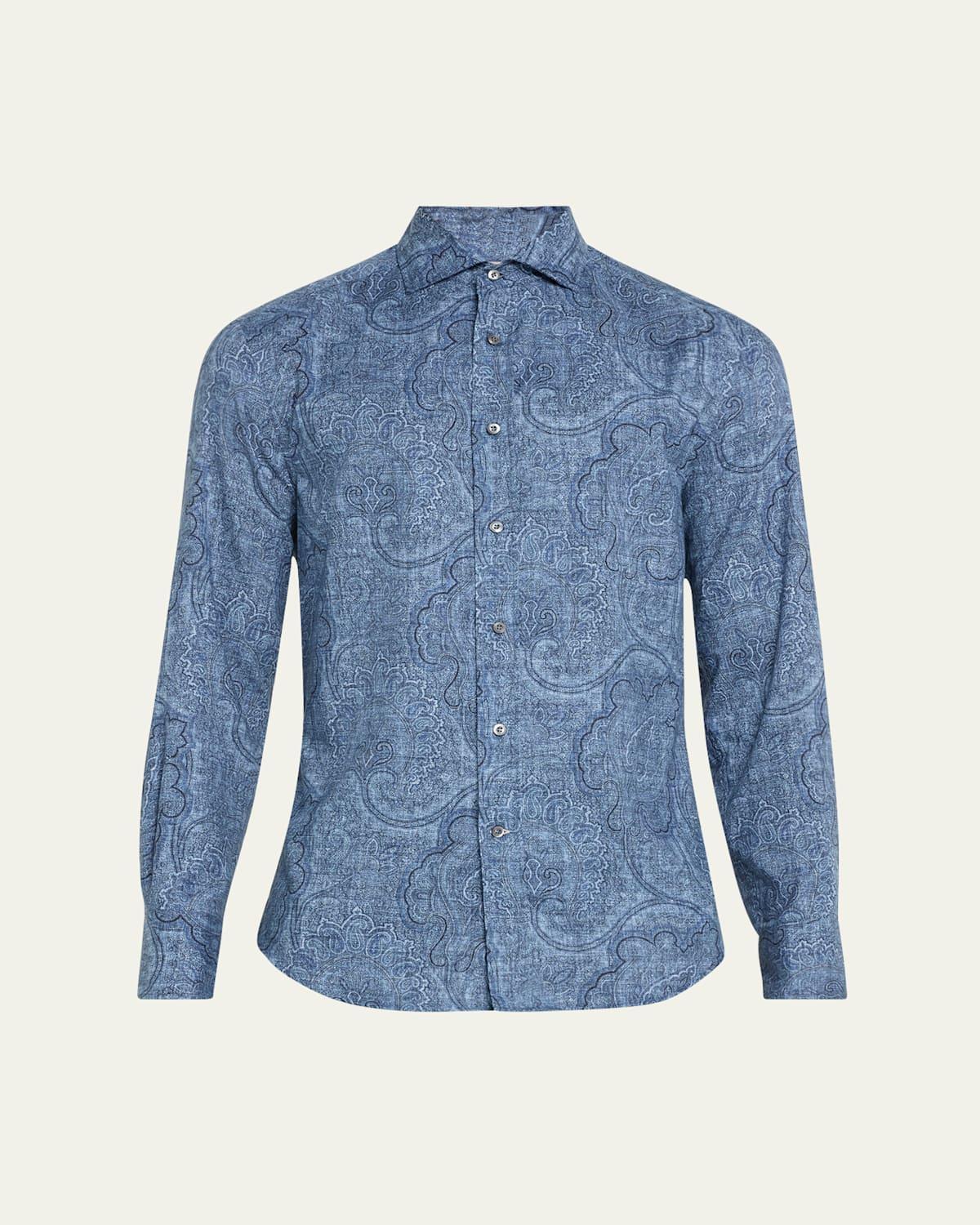 Mens Cotton Paisley Casual Button-Down Shirt Product Image