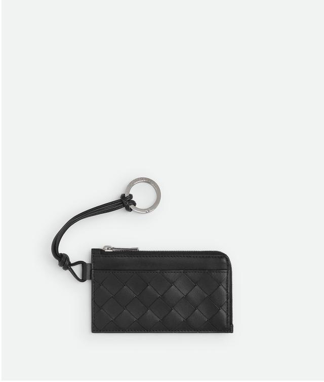 Men's Intrecciato L-Zippered Card Holder On Strap in Black Product Image