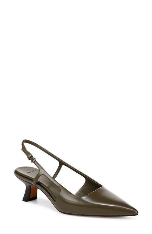 Bianca Leather Kitten Slingback Pumps In Military Green Leather Product Image