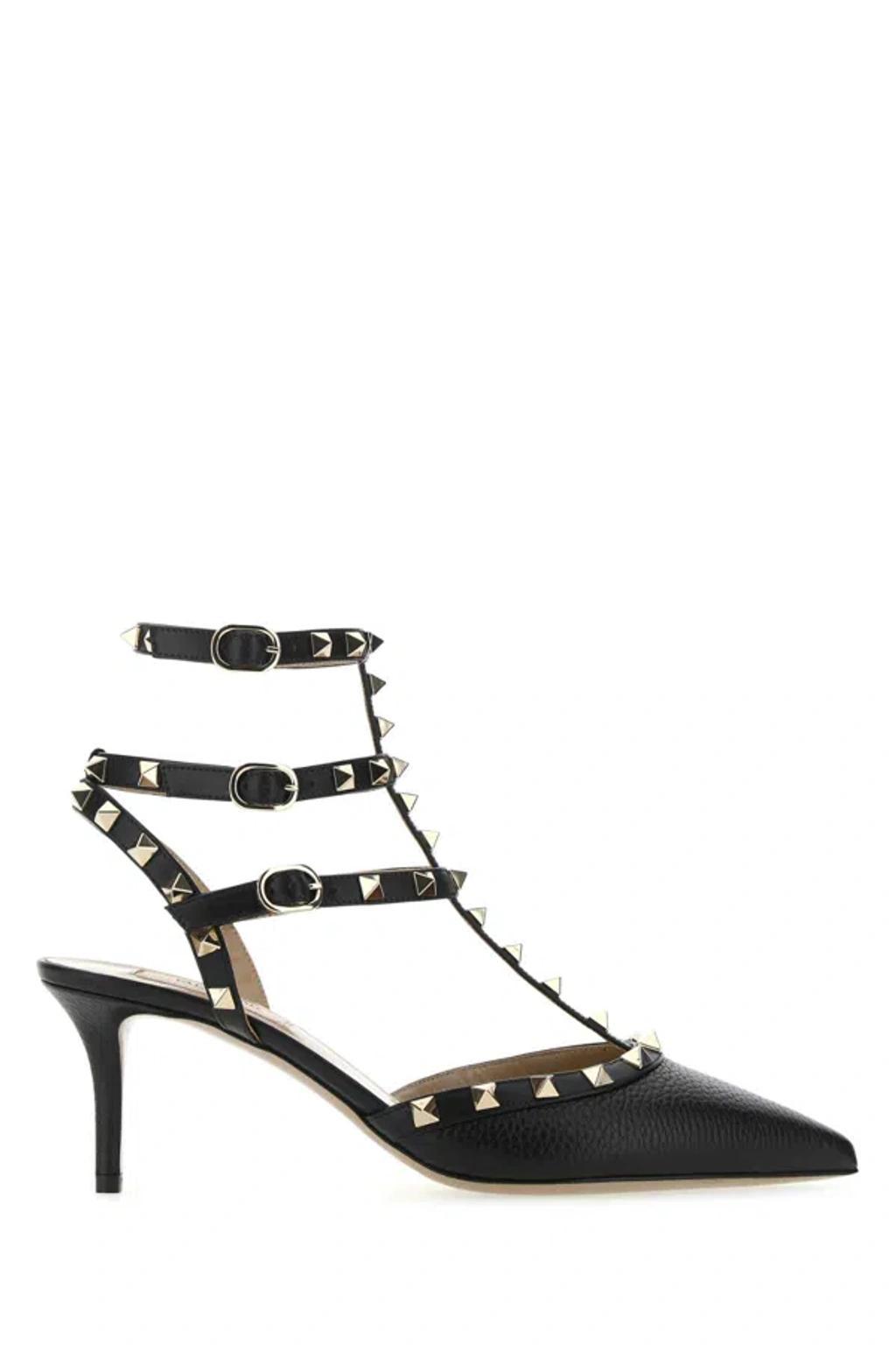 VALENTINO GARAVANI Black Leather Rockstud Pumps Product Image