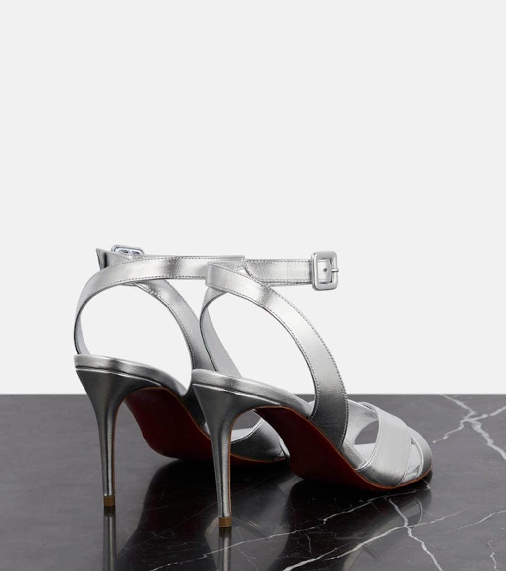 CHRISTIAN LOUBOUTIN Mariza Metallic Crisscross Red Sole Sandals In Silver Product Image