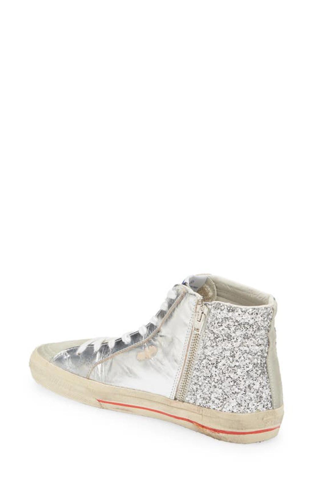 Glitter-detail Leather High-top Sneakers In Silver_ice_white Product Image