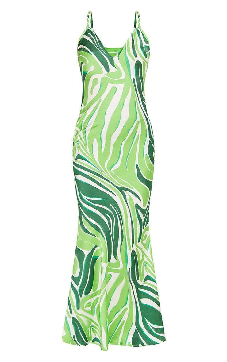 Green Satin Zebra Print Maxi Dress Product Image