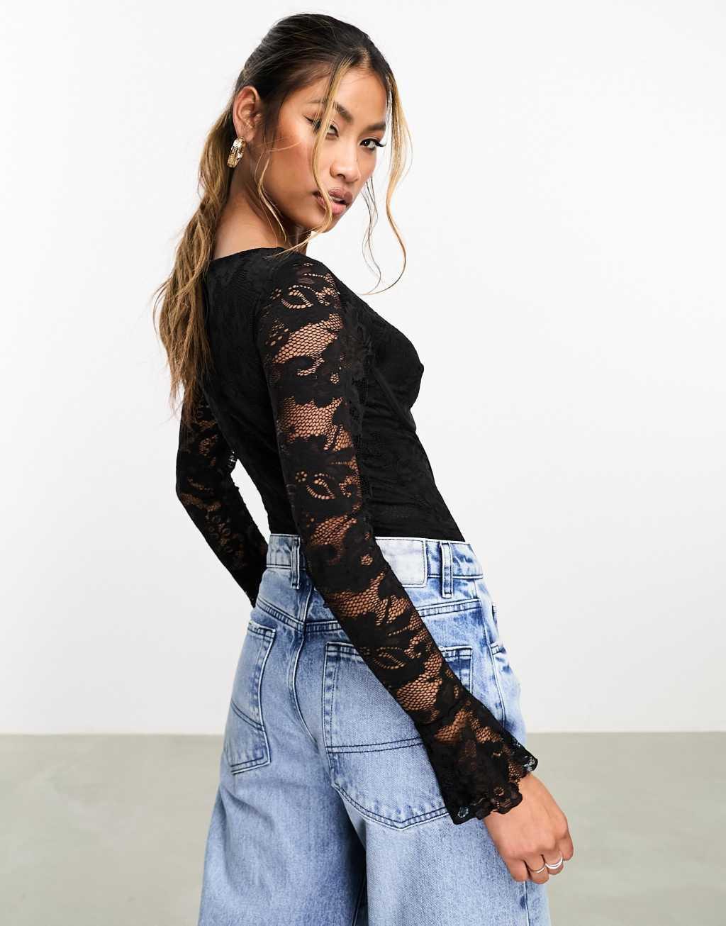 Jaded Rose lace corset bodysuit in black Product Image