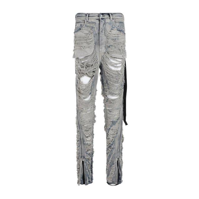 Distressed Zip Detailed Jeans In Blue Product Image